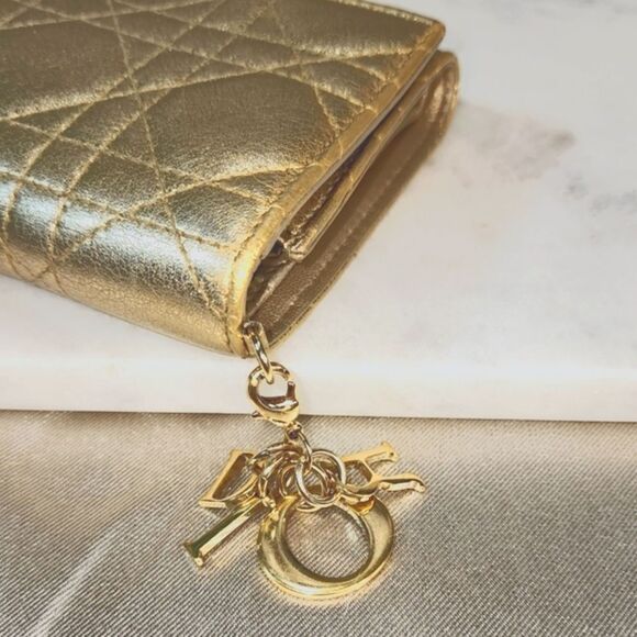 Authentic Dior Cannage Gold Wallet w/ Unbranded Conversion Chain - Picture 3 of 17